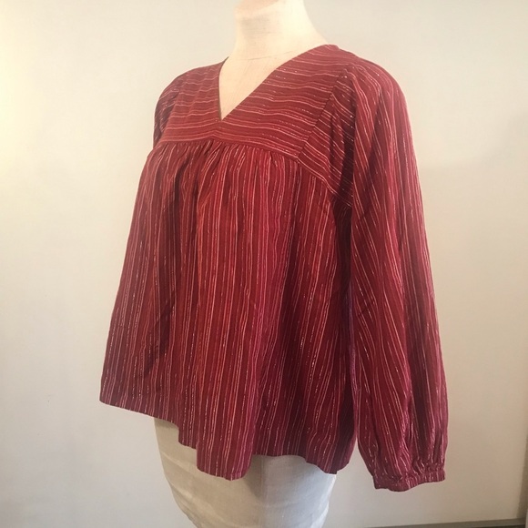 Madewell NEW Womens Red Stripe Peasant Shirt NWT V Neck - Picture 5 of 11